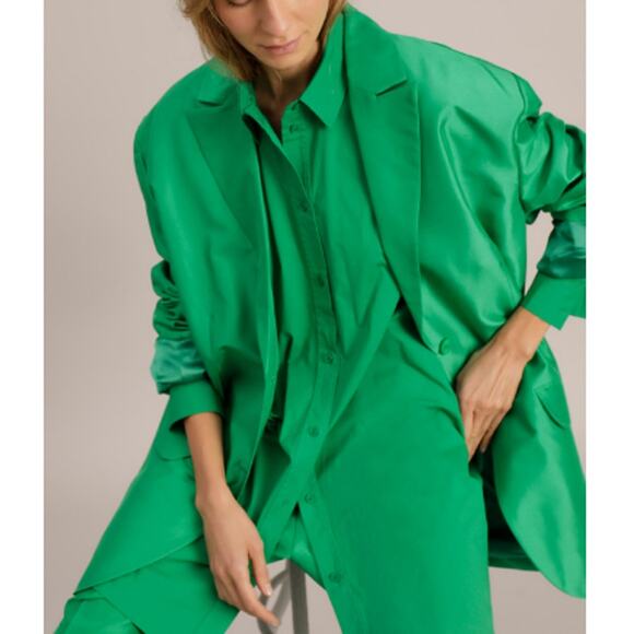 New ~ MUNTHE ~ Jaketta Green 100% Silk Oversized Blazer Size 38 US 8 ~ FALL - Picture 11 of 11